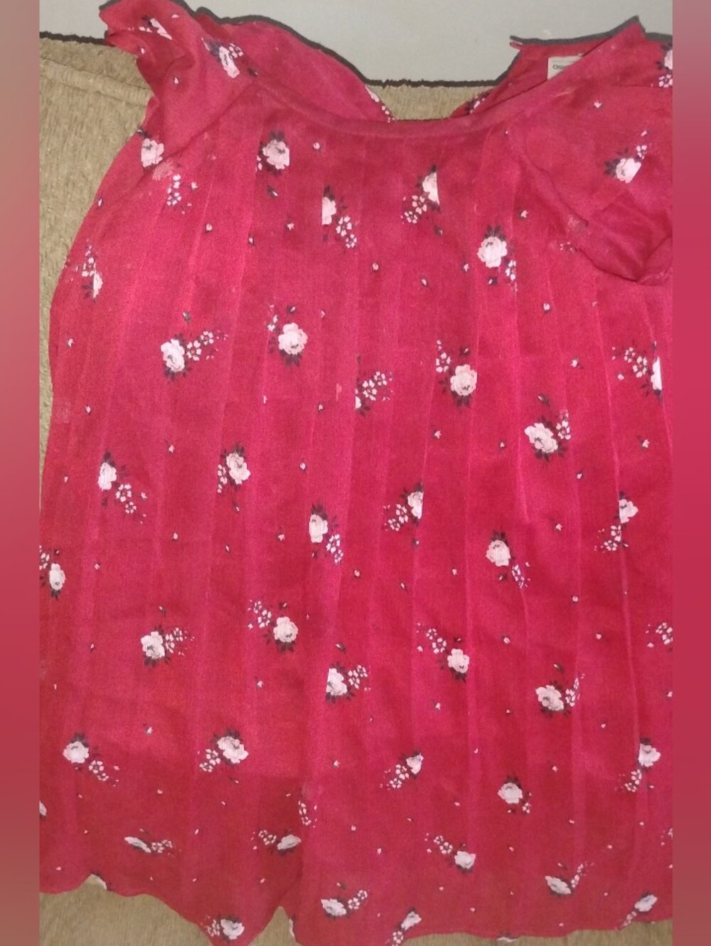 Toddler Girls' Red Floral Pleated Dress